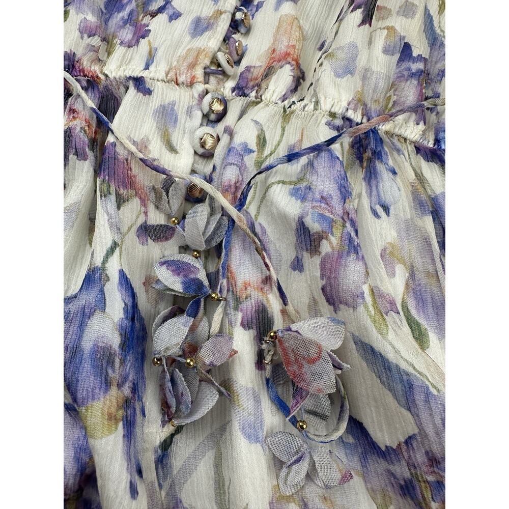 Zimmermann Tama Iris Silk Playsuit Romper Floral Ruffle Button Front No Belt 3 - Picture 9 of 13